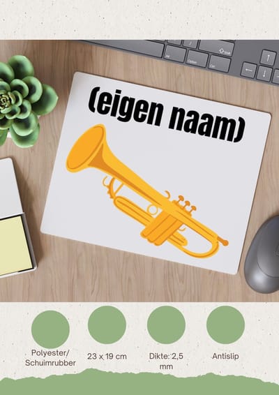 Akyol - trompet met eigen naam Muismat - Trompet - muziek liefhebbers - iemand die houdt van trompetten - verjaardag - cadeau - kado - geschenk - 23 bij 19 cm