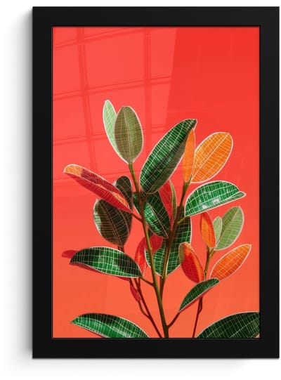 Poster in lijst - Fotolijst 20x30 cm - Posters - Bladeren - Nerven - Oranje - Structuur - Posterlijst zwart - Decoratie - Wanddecoratie woonkamer - Muurdecoratie slaapkamer