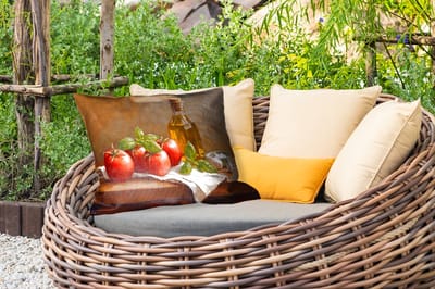 Buitenkussens - Tuin - Tomaten - Olijfolie - Stilleven - 50x30 cm