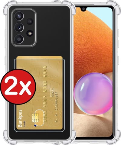 Hoesje - 2 Stuks - Geschikt voor Samsung Galaxy A32 5G - Met Pashouder en Kaarthouder - Telefoon Hoes Shockproof - Back Cover - Siliconen Case - Shock Proof - Pasjes Houder - Telefoonhoes - Transparant