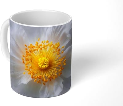 Mok - Koffiemok - Wit - Bloem - Elegant - Mokken - 350 ML - Beker - Koffiemokken - Theemok