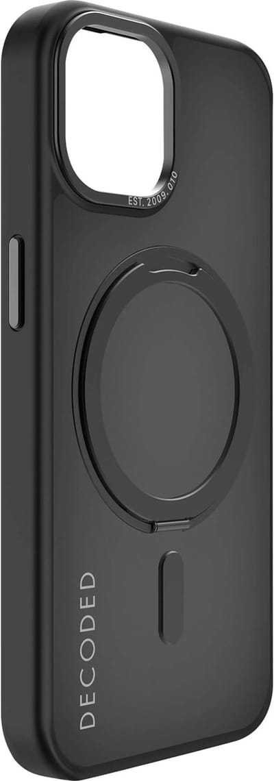 DECODED 360° Stand Case - iPhone 15 - 100% Gerecycleerd Plastic - Doorzichtig Hoesje - Geschikt voor MagSafe - Transparant Black Zwart
