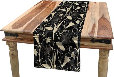 ABAKUHAUS Art Nouveau Tafelloper, Moeder Natuur Bloemen, Eetkamerkeuken Rechthoekige decoratieve Tafelloper, 40 x 180 cm, Zwart Ivoor