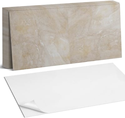 Coloray Plaktegels - Natuurlijk marmer in tinten Zelfklevende Wandtegels - 40 cm x 20 cm - Beige Plaktegels - 10 stuks - Rechthoek PVC Tegels - Plaktegels Badkamer - Vloertegels Zelfklevend - Vinyl Tegels Zelfklevend - Portugese Tegels