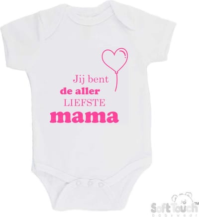 100% katoenen Romper "Jij bent de allerliefste mama" Meisjes Katoen Wit/roze Maat 62/68