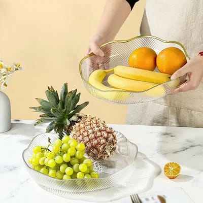 Fruitschaal Fruitschaal van glas met gouden rand Frosted decoratieve plaat Geschikt for thuiskeuken Hotel Restaurantplaat(Transparent)