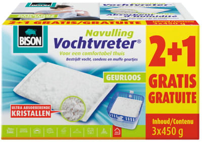 Bison - Vochtvreter Navulzak Geurloos Promopack - 4 x 3 x 450 gr - Voordeelverpakking