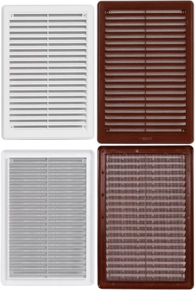 Ventilatierooster voor Binnen en Buiten ASA Kunststof Wit Diverse Maten Toevoer Afvoerlucht Rooster met Insectennet