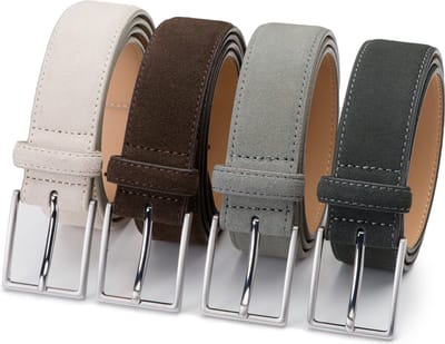 DTCH.FIT Herenriem Suède Bobby - Riem Beige, Donkerbruin, Lichtgrijs & Grijs - Pantalon & Jeans Broekriem - Riemmaat 105cm - Totale lengte 120cm - 4 Stuks