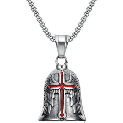 Vintage Cross Wings Angel Guardian Bell Motorfiets Ketting voor Mannen Mode Charm Bell Hanger Ruiter Sieraden Cadeau gray