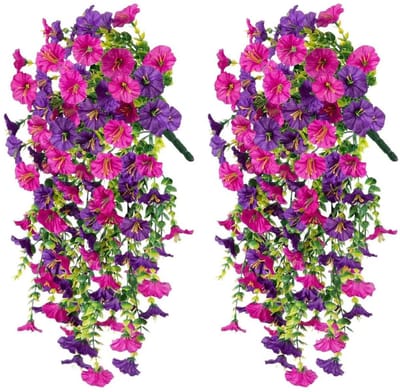 2 Stuks kunstherfstbloemen - 75CM - Kunstplant - Hangplant Kunstplanten - Nep planten - Planten voor buiten - Nepplanten Kunst plant - Kunstbloemen - UV-bestendig - Nep herfsthangbloemen - Petunia's voor veranda, patio, tuin, balkon, herfstdecoratie