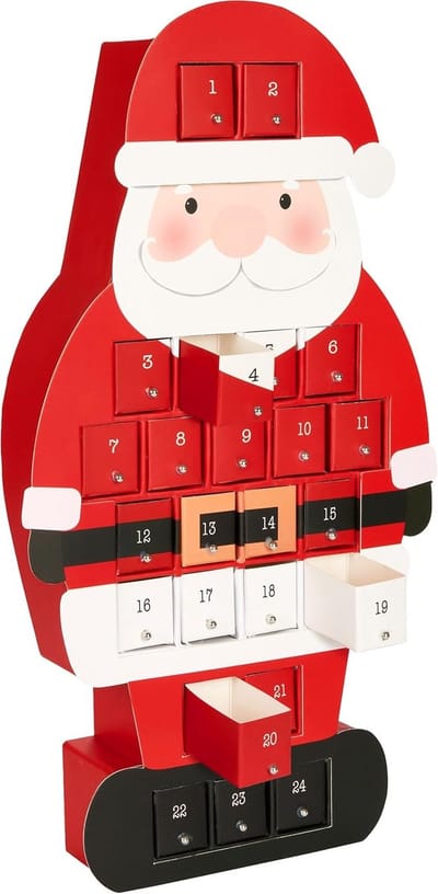 BRUBAKER Adventskalender om Zelf te Vullen - Kerstman met 24 Deurtjes voor Cadeaubonnen, Snoepjes en andere Verrassingen - DIY-Kerstkalender - 46 cm Groot van Karton - Rood