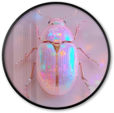 Poster in lijst Rond - Fotolijst 60x60 cm - Posters - Kever - Metallic - Lichteffect - Roze - Ronde posterlijst zwart - Decoratie - Wanddecoratie woonkamer - Muurdecoratie slaapkamer