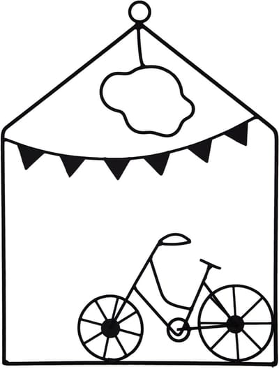 UNUS® Wanddecoratie fiets met slinger en wolk zwart 39,5x30 cm