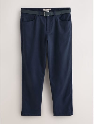 Next - Heren - Straight fit - Nette geborstelde katoenen TENCEL™ lyocell-Blend chino's met riem - Blauw