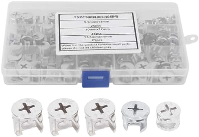 NTH products- Nokkenmoeren 75 Stuks - Meubelverbindingsschroeven - Bevestigingselementen - 3-in-1 Connector - Geschikt voor Kasten - Afmetingen 9,5/10/13,5 x 12/13/15 mm - Meubelverbinder