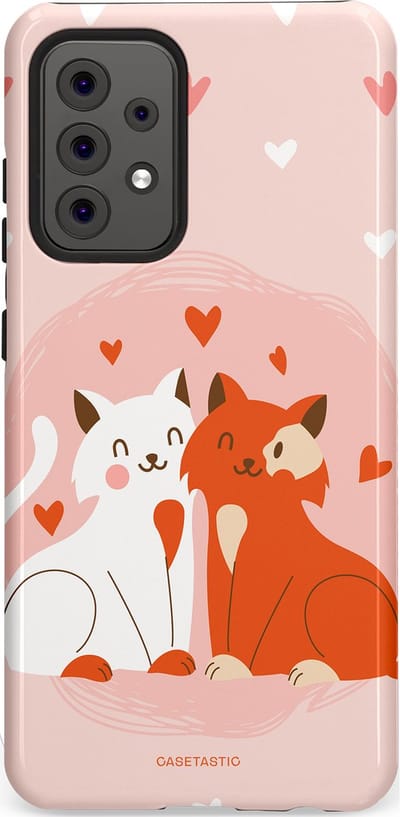 Casetastic Hoesje Geschikt voor Samsung A52 (4G/5G/s) - Stijlvolle Beschermende Duo-layer Case - Romantische Katten Liefde