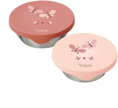 Fresk Snackbox voor Kinderen - 2 stuks - RVS Snackdoos - Vaatwasserbestendige Bewaarbakjes - Fruitbakje School - Vershoudbakjes - Fruitbox - Roze - Butterflies