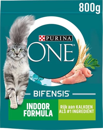3x Purina ONE Indoor - Kattenvoer - Kalkoen & Volkoren Granen - 800g