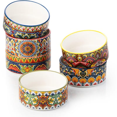 Souffle vormpjes, ovenbestendig, ovenbestendig, voor lavacuchen, pudding, pannenkoeken, 9 cm, levendige bohemian mini-ovenschaal