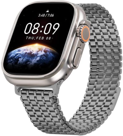 Luxe Milanees bandje - geschikt voor Apple Watch 1/2/3/4/5/6/7/8/9/10/11/ SE (1,2,3) met maat 38 mm / 40 mm / 41 mm en 42 mm (Watch 10/11) - Milanese met magneet sluiting - titanium