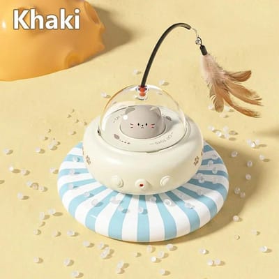 Elektrisch UFO intelligent kattenspeelgoed kattentheeset met bel trainingshuisdierspeelgoed vervangbare veren interactieve kattenbenodigdheden