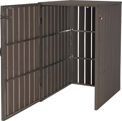 XL 1/2 WPC afvalbakdeksel MCW-J28, afvalbak, metaal-houtlook, uittrekbaar ~ grijs