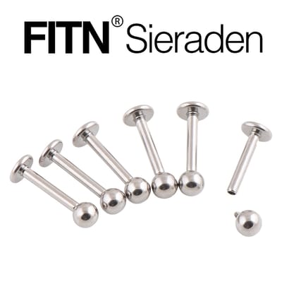 FITN-TLBIN-Titanium Labret Neuspiercing Oorpiercing-Zilver Kleurige-1.2*6*3mm-Binnen Schroefdraad Neuspiercing Labret Oorbel met een Balletjes