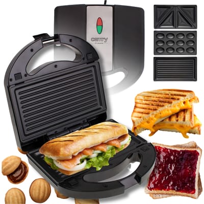3-in-1 maker - Toasten, grillen en pinda's. Compact, eenvoudig te reinigen, ideaal voor kleine keukens. Vermogen 1000W.