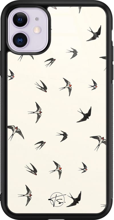 Hoesje geschikt voor iPhone 11 - Vogels / Birds - Luxe Hard Case - Print - Beige - Mooie Telefoonhoesjes