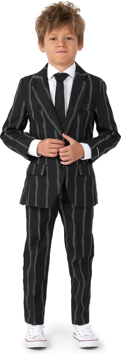 Suitmeister Pinstripe - Jongens Pak - Halloween Kostuum - Glow In The Dark - Zwart Neon - Gangster - 4-6 jaar - Maat S