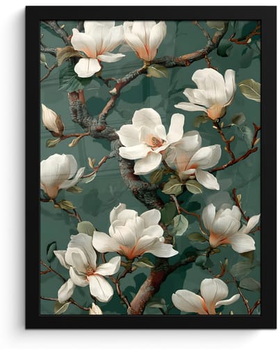 Poster in lijst - Fotolijst 30x40 cm - Posters - Bloemen - Takken - Wit - Klassiek - Posterlijst zwart - Decoratie - Wanddecoratie woonkamer - Muurdecoratie slaapkamer