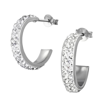 Joy|S - Zilveren oorringen 20 mm - kristal - gehodineerd - halve hoepel - stud