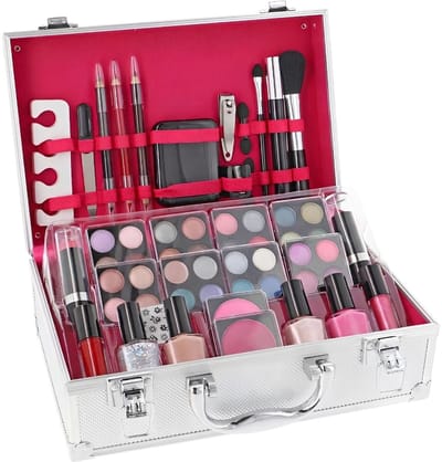 KAD® Make Up Koffer - Make-up Koffer met Inhoud – Complete Cosmetica Set met Spiegel – 60-Delig – Reiskoffer voor Make-up & Accessoires - Meerkleurig - 26cm x 18cm x 9cm