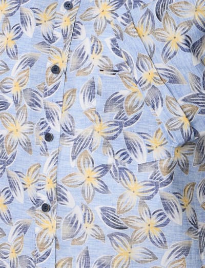 Blauwe bloemen overhemd Casa Moda details geel