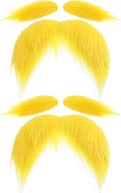 Set van 2 Zelfklevende Neppetjes en Wenkbrauwen, Gele Snor en Baard voor Halloween, Cosplay en Feestjes, Perfecte Kostuumaccessoires