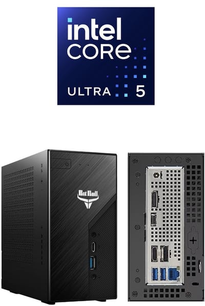 BitBull Mini PC|Intel Core Ultra 5|16GB DDR5 RAM|250GB SSD|INCLUSIEF MS OFFICE 2024|10-Core 225|WIFI 6E|BT 5.4|LAN 2.5|USB Gen 2x2|Thunderbolt 4|4 Monitoren Support