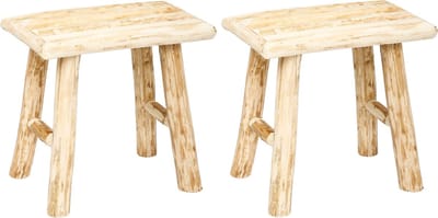 Atmosphera Zit krukje/bijzet stoel - 2x - hout - houtskleur - L23 x B34 x H31 cm