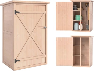 Garderobe Schuurkast - Opbergkast Tuin - Tuin Benodigdheden - Schuin Bitumen Dak - 75 x 56 x 115 cm - Houtkleur