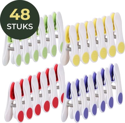 Gandria Wasknijpers 48 Stuks - Kunststof Wasknijpers - Set van 48 Plastic Knijpers - Wasrek Knijpers 10 Kg - 4 Kleuren