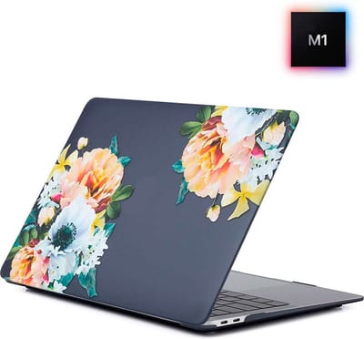 Laptophoes - Geschikt voor MacBook Pro M1 Hoes Case - 13 inch - A2338 (2020) - Zwart Bloemen