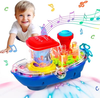Transparant Speelgoedboot met Licht en Muziek - Educatief Mechanisch Tandwiel Speelgoed voor Baby's en Peuters
