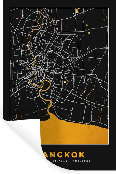 Muurstickers - Sticker Folie - Bangkok - Goud - Plattegrond - Stadskaart - Kaart - 20x30 cm - Plakfolie - Muurstickers Kinderkamer - Zelfklevend Behang - Zelfklevend behangpapier - Stickerfolie