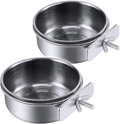 Papegaaienvoerbakjes - roestvrijstalen voerbakjes voor papegaaien - waterbakjes voor in de kooi met klemhouder - voor papegaaien kleine dieren