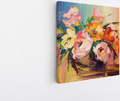 Saammp Canvas Schilderij - Kleurrijke Bloemen Schilderij - Natuur - Abstract - 20x20 - Foto op canvas - Wanddecoratie - Muurdecoratie Woonkamer - Kantoor Decoratie