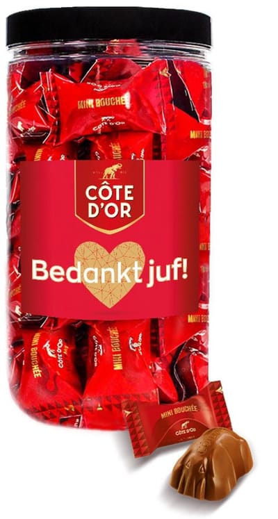 Cote d'Or Mini Bouchée chocolade "Bedankt juf!" - cadeau voor juf - einde schooljaar - chocoladecadeau - 500g