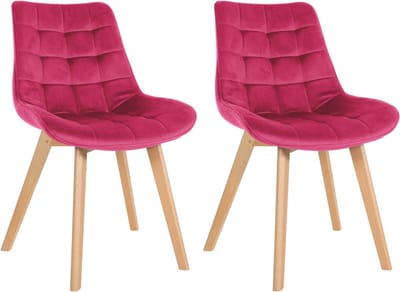 CLP Brook Set van 2 eetkamerstoelen - Hout frame - Fluweel - Velvet - rood