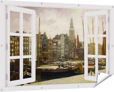 Gards Tuinposter Doorkijk Het Damrak in Amsterdam - George Hendrik Breitner - 150x100 cm - Tuindoek - Tuindecoratie - Wanddecoratie buiten - Tuinschilderij