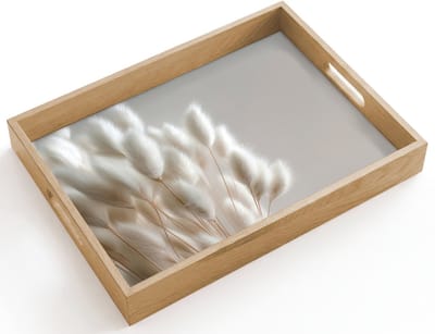 Dienblad hout 40x30 cm - Schootdienblad - Pluimen - Beige - Minimalistisch - Borrelplank rechthoek - Plateau dienbladen
