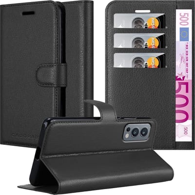 Cadorabo Hoesje geschikt voor OnePlus Nord 2 5G in PHANTOM ZWART - Beschermhoes met magnetische sluiting, standfunctie en kaartvakje Book Case Cover Etui